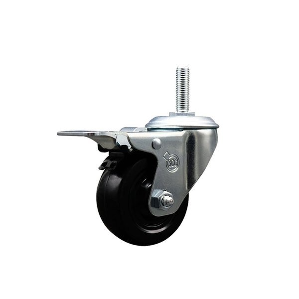 3 Inch Hard Rubber Wheel Swivel 34 Inch Threaded Stem Caster Total Lock Brake SCC, Service Caster, Mfr#: SCC-TSTTL20S314-HRS-34212